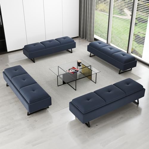Kinsuite 3-Seat Waiting Room Bench - Office Waiting Room Chairs Bench with Storage, Waiting Room Furniture, Modern Entryway Bench with Thickened Cushion for Office Barber Store Nail Salon, Navy Blue