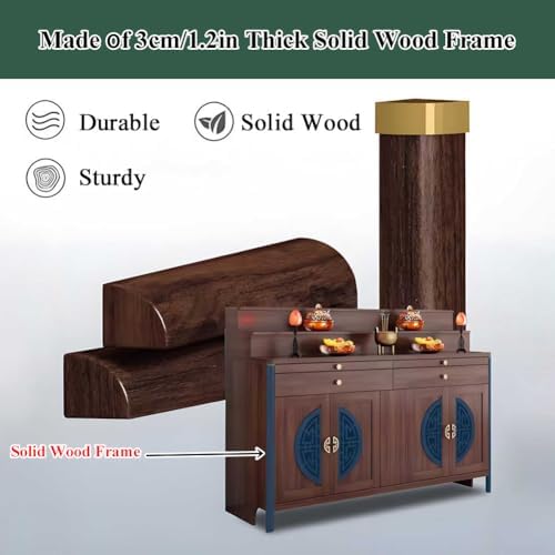 Personal Shrine Altar Table with Storage, Buddha Niche Chinese Cabinet, Pooja Mandir Cabinet for Incense & Offerings (Light Brown, 126cm/49.6in)