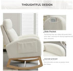 Indoor/Outdoor Recliner-Rocking Chair with Footrest, Headrest, and Side Pocket for Ergonomic Support in Nursery and Living Room,（Ivory）
