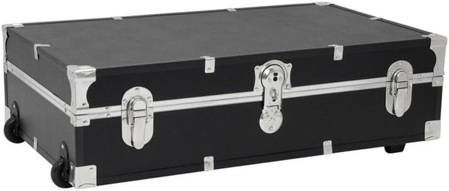 HomeStock Seaside Style Heavy Duty 31" Under Bed College Storage Trunk with Wheels & Lock, Latch Closure Type, 30" L x 8.25" W x 18.25" H, Ideal Camp Dorm Room Trunk Footlocker Antique Black
