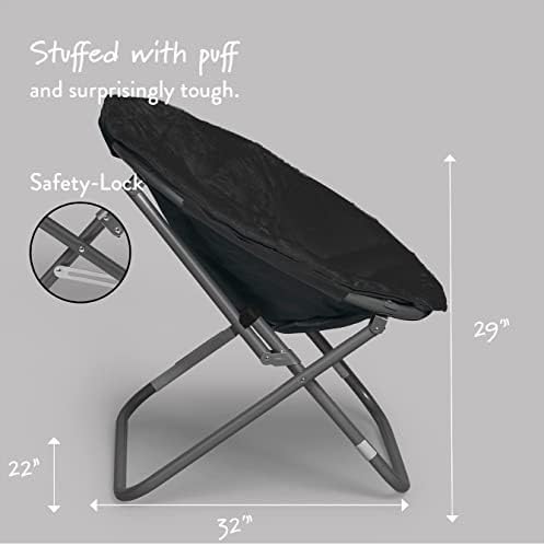 Urban Lifestyle Faux Fur Saucer Chair, Foldable Cozy Accent Chair for Kids, Teens & Adults, Gaming Chair Dorm Chair Bedroom Chair, Metal Frame, Black Faux Fur Seat