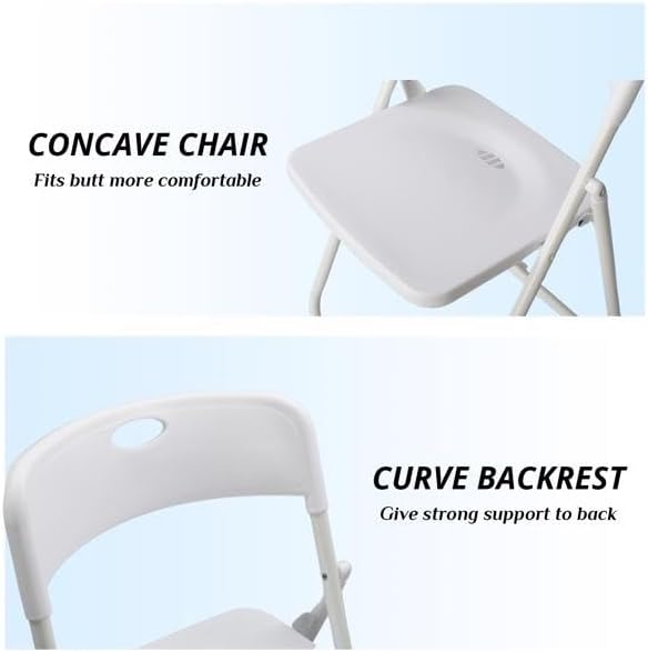 White Plastic Folding Chairs with Metal Frame, 280 lbs Capacity | Foldable and Stackable, Indoor Outdoor Events, 6 Pack