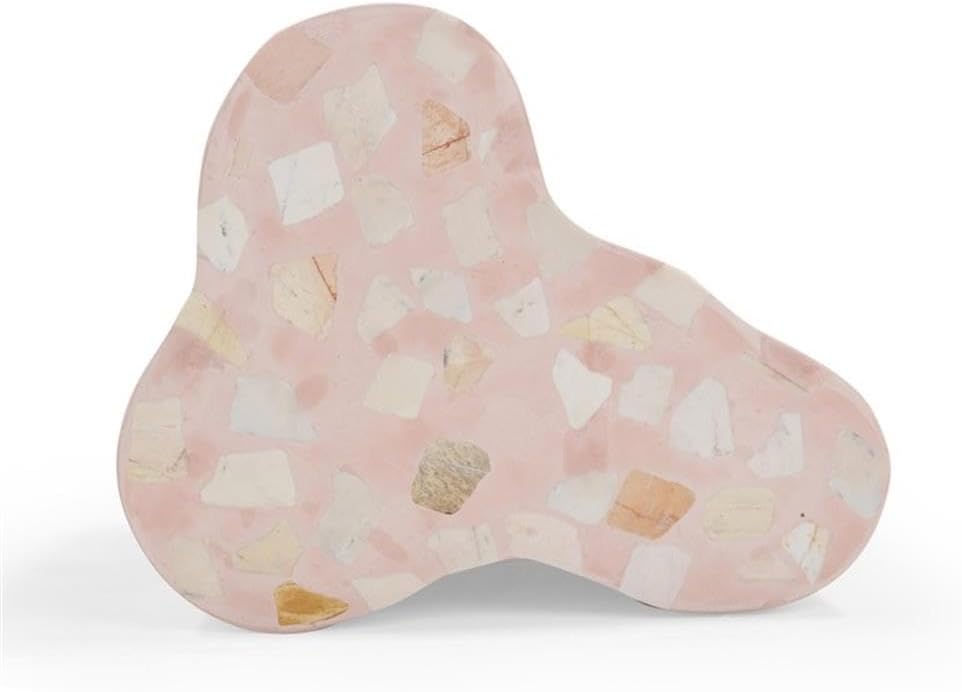 Pemberly Row Contemporary Slab Terrazzo Side Table, Sunset Pink Finish, Concrete Material, 18 in Wide, Free-Form Shape, Stylish Handmade Accent Table for Living Room or Bedroom Decor