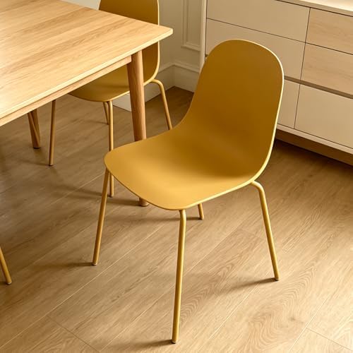 Dining Chairs Set of 4, Plastic Stackable Kitchen Chairs, Modern Indoor/Outdoor Chair with Metal Legs for Dining Room, Kitechen, Cafes, Restaurants (Mustard Yellow)