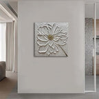 Slyart Hand Paintings 3D Floral Canvas Wall Art 24x24 Inches Abstract White Flower Paintings Modern Contemporary Texture Wall Art White Artwork for Home Decorations