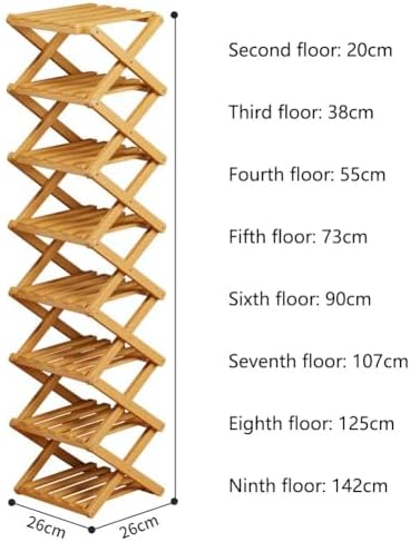 9 Tier Bamboo Shoe Rack – No Assembly Required, Holds 33 lbs per Tier Bamboo Expandable Shoe Rack, Space-Saving Collapsible Shoe Organizer for Entryway, Closet & Small Spaces (Brown, 7)