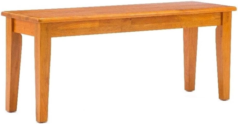 BOWERY HILL 44" Solid Rubberwood Dining Bench, Oak Finish, 18" Seat Height, Farmhouse Shaker Style, Durable Eco-Friendly Design, Entryway, Mudroom or Dining Room Seating