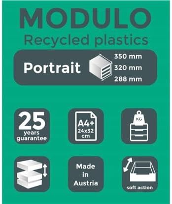 Exacompta Modulo A4 Office, 3 Closed Drawers - Light Grey/Black