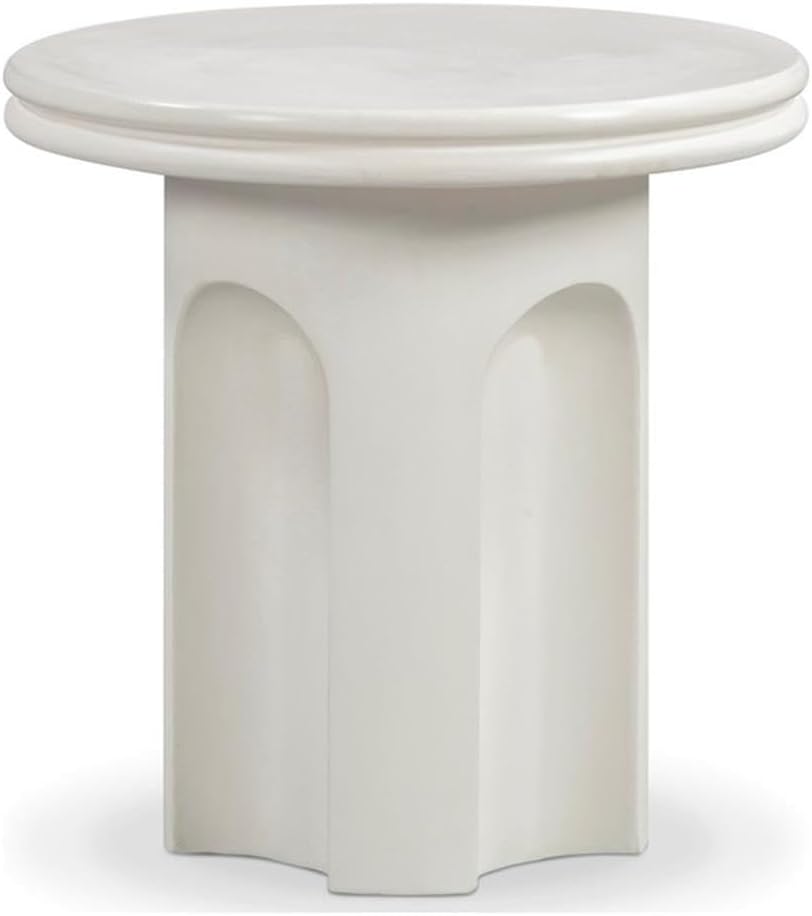 Pemberly Row Contemporary Accent Concrete Side Table, 19.7 x 19.7 x 20.3 in, Fiberglass Reinforced Concrete in Ivory, Weather and Stain-Resistant, Indoor Outdoor Use, Sculptural Arched Design