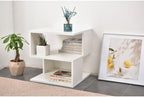 15.7" Modern White 2-Tier Side Table, Minimalist Engineered Wood End Table, Open Storage Bookshelf for Living Room Bedroom