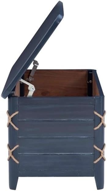 BOWERY HILL Modern Wood Rope Storage Chest, 38" L x 18" D x 18" H, Cedar Lined, Blue Finish, Paneled Design with Rope Trim, Versatile for Blanket Storage, Seating, or Coffee Table Use