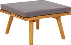 Outdoor Patio Footstool with Thickly Padded Cushion, 23.6x23.6 Inch Solid Acacia Wood Ottoman for Garden Deck Backyard Furniture