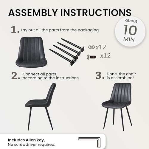 CLIPOP Dining Chairs Set of 2, Faux Leather Dining Chairs with Upholstered Seat, High Back Comfy Cushion, Metal Leg, Accent Kitchen Side Chair for Living, Restaurant & Meeting Room, Black