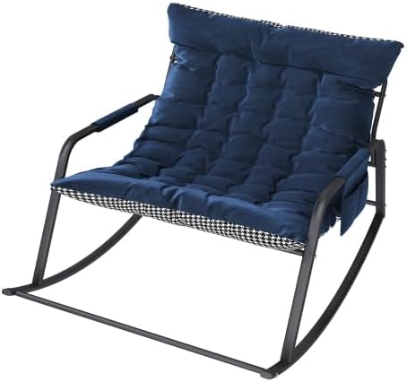 Rocking Chair with Storage Pocket, Upholstered Nursery Glider Rocker with Padded Armrest & Cushion, Ergonomic Accent Armchair for Living Room Bedroom Patio Garden, Breathable, Blue
