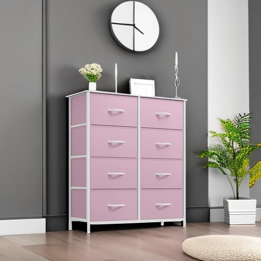 YITAHOME Fabric Dresser for Bedroom, Tall Storage Dresser with 8 Drawers, Black Dresser & Chest of Drawers, Storage Drawer Organizer for Closet, Bedroom, Living Room(Pink) | Black Dresser & Chest of Drawers, Storage Drawer Organizer, For Closet, Bedroom