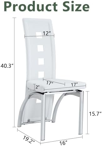 White Dining Chairs Set of 4, Upholstered Kitchen Chairs Set of 4 | Faux Leather Cushion and Metal Legs, Modern Dining Room Chair for Restaurant Kitchen