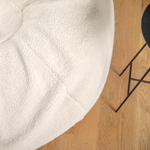 EMMA + OLIVER Denver Sherpa Bean Bag Chair, Classic Refillable Bean Bag Chair for Kids and Teens, Large, Natural