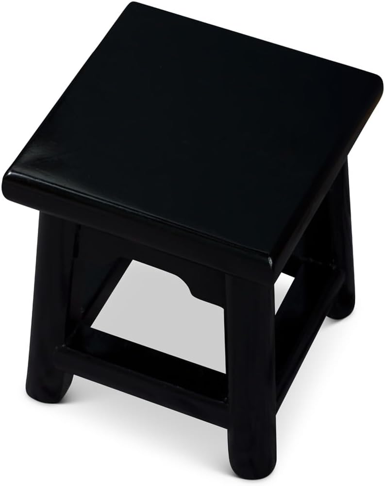 Distressed Black Petite Chinese Village Wooden Bench