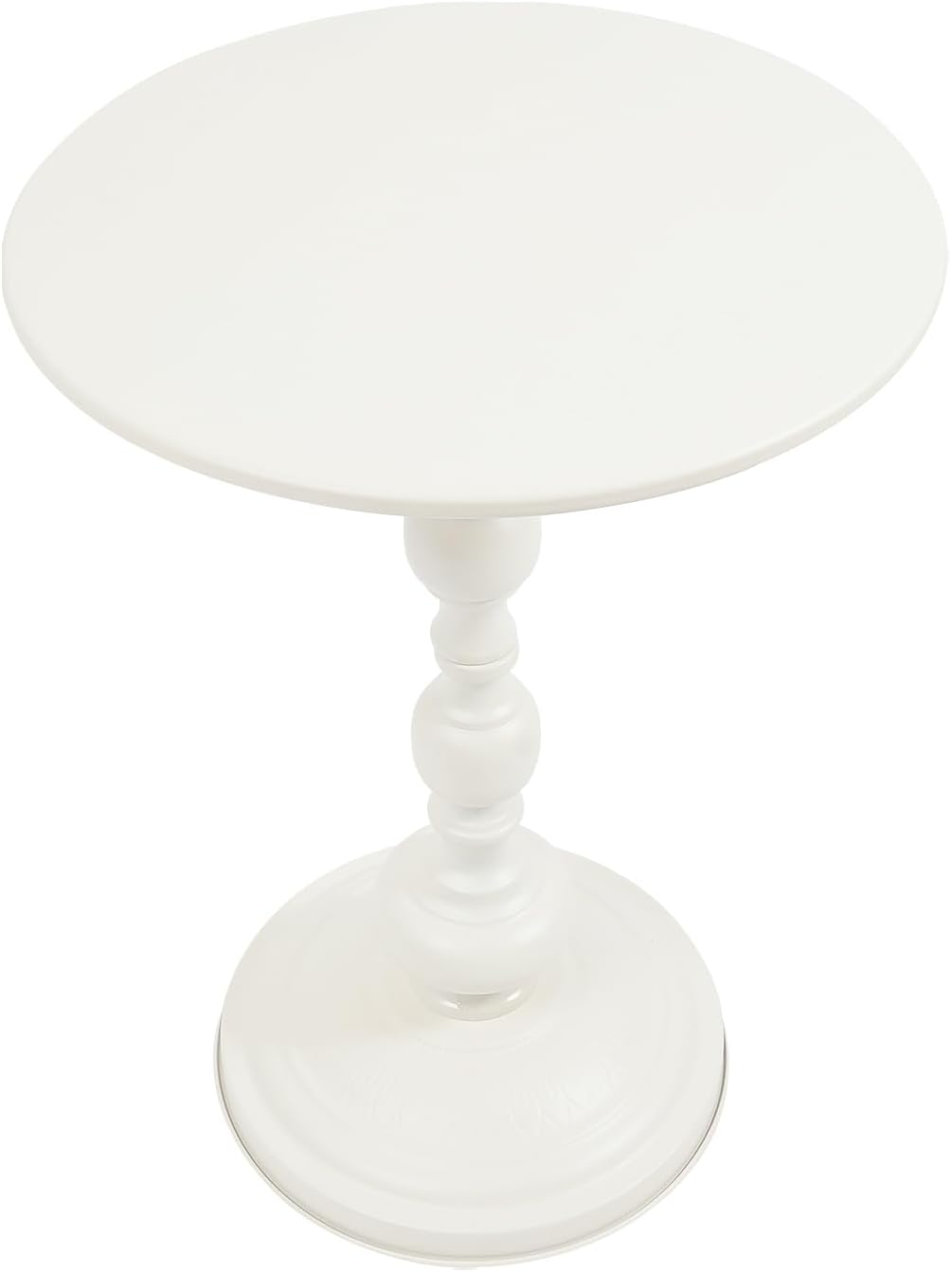 End Table, Vintage Metal Side Table, 15.7 x 20.5 Inch Sofa Round Side Table Nightstand Decorative Small Accent Pedestal Table for Living Rooms, Bedroom, Bars, Office, Corners (White)