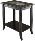 Furnifact Rectangular End Table, Glass Top, Lower Shelf, Flared Legs, Solid Wood Frame, Espresso Finish, Brown