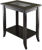 Furnifact Rectangular End Table, Glass Top, Lower Shelf, Flared Legs, Solid Wood Frame, Espresso Finish, Brown