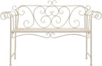 Garden Bench Antique White Metal 52 in Width Decorative Inlays,Sturdy Metal Garden Bench with Vintage Scroll Design, WeatherResistant and for Outdoor Use Patio Furniture