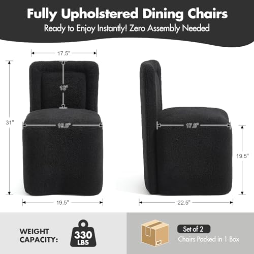 Hyfirm Black Upholstered Dining Chairs Set of 2, Mid-Century Scandinavian Parsons Armless Chairs in Boucle Fabric with Plush Seat Cushion for Diningroom Bedroom Livingroom Reading Room