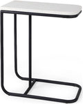 Pemberly Row C-Shaped Side Table, White Marble Top, Matte Black Iron Frame, Minimalist Modern Style, Living Room Accent Table