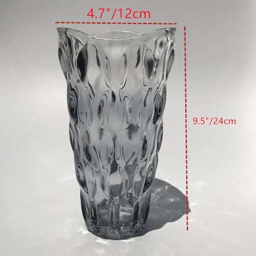 Unbreakable Flower Glass Vase 2.4lb 9.5inch Sparkle vase Bohemian Style, for Centerpieces,Kitchen,Office, Living Room,Wedding,Perfect Home Decor Glass Vase (Gradient Gray)