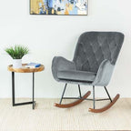 Rocking Chair, Mid Century Modern Upholstered Accent Glider with Plush Cushion for Nursery Living, Dark Grey