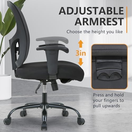 PayLessHere Big and Tall 500lbs Mesh Office Chair Ergonomic Executive Task Desk Chair Rolling Swivel Computer Chair with Lumbar Support for Women, Men (Black)