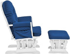 Pemberly Row Wood and Fabric Glider and Ottoman, White and Navy Finish, 38" H x 27" W x 29.25" D, Plush Cushions, Padded Arms, Smooth Quiet Glide, Side Storage Pockets, Nursery or Living Room Use