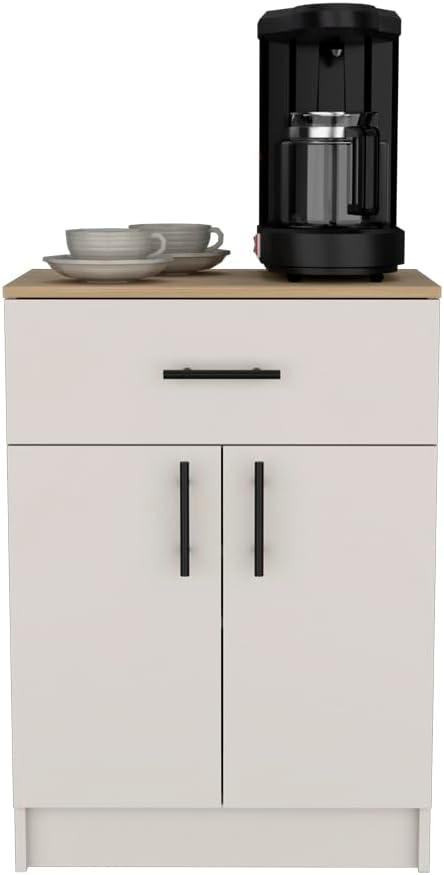 23.6" D*15.9" W*33.5" H Freestanding Kitchen Pantry with Dawer & Shelf, Double Door, Rectangular Storage Cabinet, Modern Minimalist, for Living Room, Dining Room, White