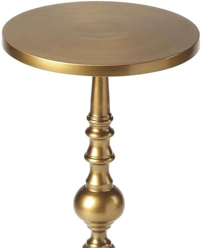 Beaumont Lane Transitional Metal Pedestal Side Table, 10" Round Top, Antique Gold Finish, Durable Aluminum Construction, Glamorous Accent for Living Room or Small Spaces, 22.5" Tall