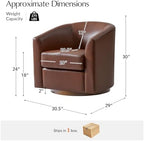 HULALA HOME Genuine Leather Swivel Barrel Chair with Solid Wood Base, Brown | Transitional Round Swivel Accent Chair with Flared Armrests, No Assembly Required, for Living Room Bedroom Reading Relaxation