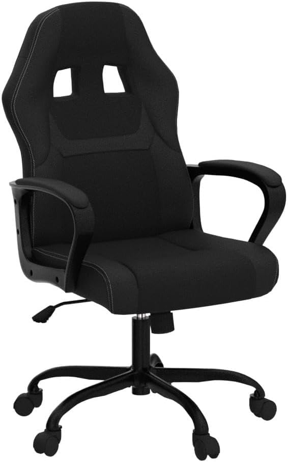 Executive PC Gaming Chair with Lumbar Support & Headrest - Ergonomic Leather Racer Task Chair for Home Office Gaming Room - Heavy Duty & Comfortable (Black)