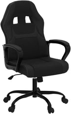 Executive PC Gaming Chair with Lumbar Support & Headrest - Ergonomic Leather Racer Task Chair for Home Office Gaming Room - Heavy Duty & Comfortable (Black)