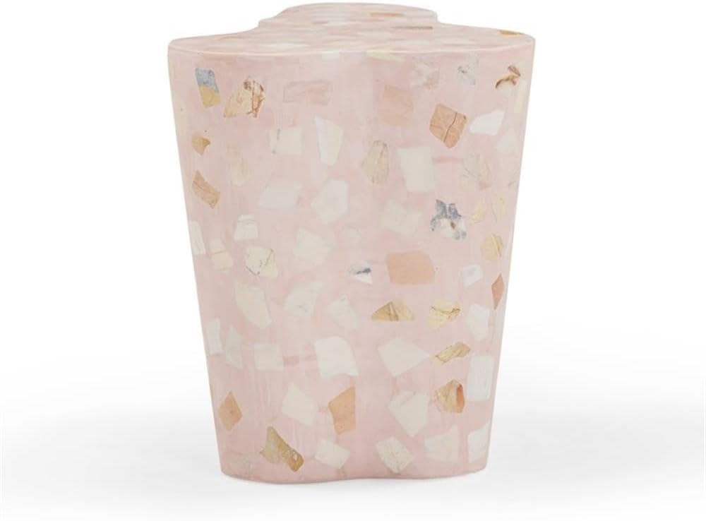 Pemberly Row Contemporary Slab Terrazzo Side Table, Sunset Pink Finish, Concrete Material, 18 in Wide, Free-Form Shape, Stylish Handmade Accent Table for Living Room or Bedroom Decor