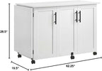 Pemberly Row White Rolling Kitchen Cart with Drop Leaf – Engineered Wood Storage Cart with Adjustable Shelves and Casters, 62.25" W x 19.5" D x 28.5" H