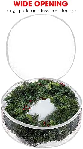 ProPik Christmas Wreath Storage Bag 30" - 2 Pack Clear Xmas Wreath Storage Container - Garland Holiday Artificial Wreath Storage Holder - Water Proof Transparent PVC with Handles (30 Inch, White)