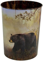 Rivers Edge Products Waste Basket, Tin Trash Bin for Office, Kitchen, Bathroom, Drink Bucket, 10.5 Inch Open Top, Lightweight Rectangular Design with Outside Art, Bear by Jim Hansel