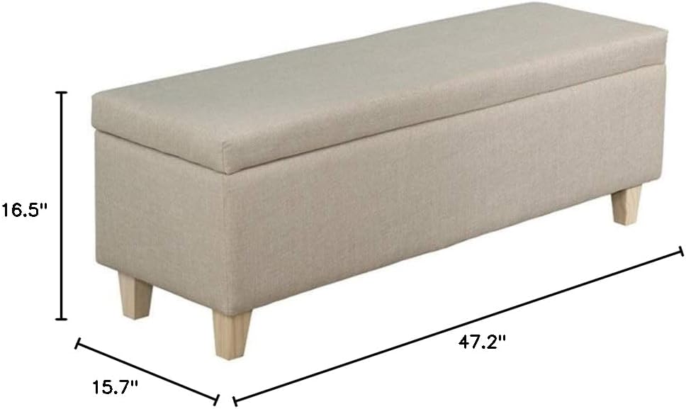 Linen Fabric Footstool Storage Upholstered Ottoman Pouffe Stool Change Shoe Footrest Wooden Legs for Living Room Bedroom Light Blue (120 * 40 * 42cm) (Color : Beige, Size : 120 * 40 * 42cm)