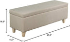 Linen Fabric Footstool Storage Upholstered Ottoman Pouffe Stool Change Shoe Footrest Wooden Legs for Living Room Bedroom Light Blue (120 * 40 * 42cm) (Color : Beige, Size : 120 * 40 * 42cm)