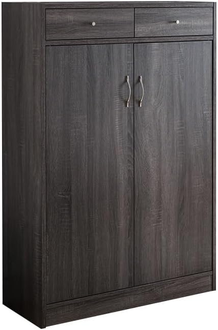 Vintage Rustic Shoe Cabinet, Two Door Storage Cabinet with Two Drawers, Fits 15 Pair of Shoes,for Kitchen Home