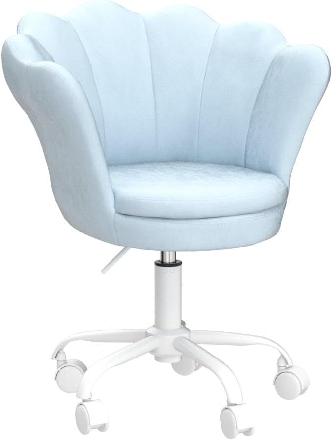 CIMOTA Cute Kids Desk Chair,Velvet Bedroom Chair Adjustable Child Computer Chair Swivel Shell Vanity Chairs for Girls Bedroom/Study Room, Light Blue