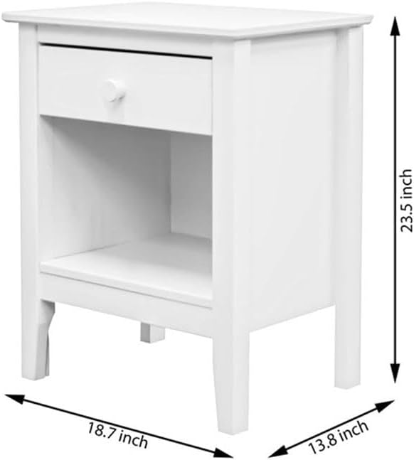 Pemberly Row White Solid Wood End Table/Nightstand, 17 x 13.75 x 25 in, Single Drawer with Cubby, Eco-Friendly Pine Wood, Decorative Handle, Compact Accent Table for Bedroom or Living Room
