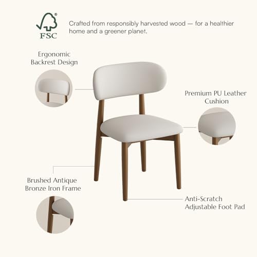 POVISON Modern Dining Chairs Set of 2, Armless PU Leather Dining Chair with PU Cushions and Dark Bronze-Coloured Metal Leg