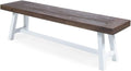 Cytheria Indoor Farmhouse Dark Brown Sandblast Finish Acacia Wood Dining Bench with White Rustic Metal Finish Frame