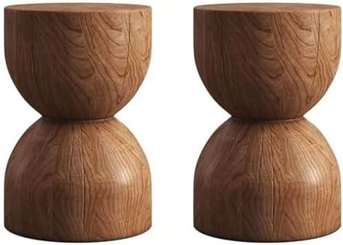 2PCS Solid Timber Hourglass End Table、Round End Table, for Patio, Balcony, Poolside, Entryway, or Living Room, Walnut, 12.9in x 17.7in