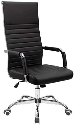 Tuoze Office Chair High Back Leather Desk Chair Modern Executive Ribbed Chairs Height Adjustable Conference Task Chair with Arms (Black)